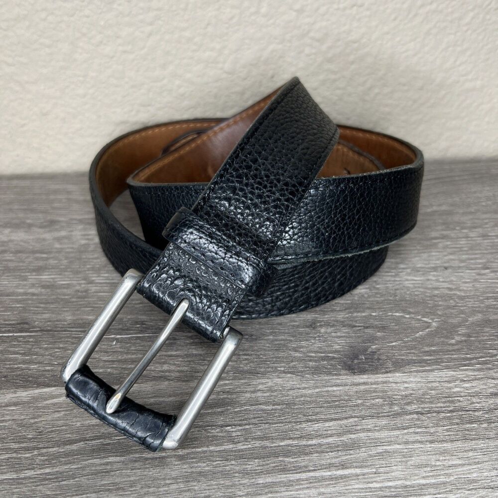 Coronado Bison Leather Belt Size 38 Black Made in USA Classic Brass Buckle